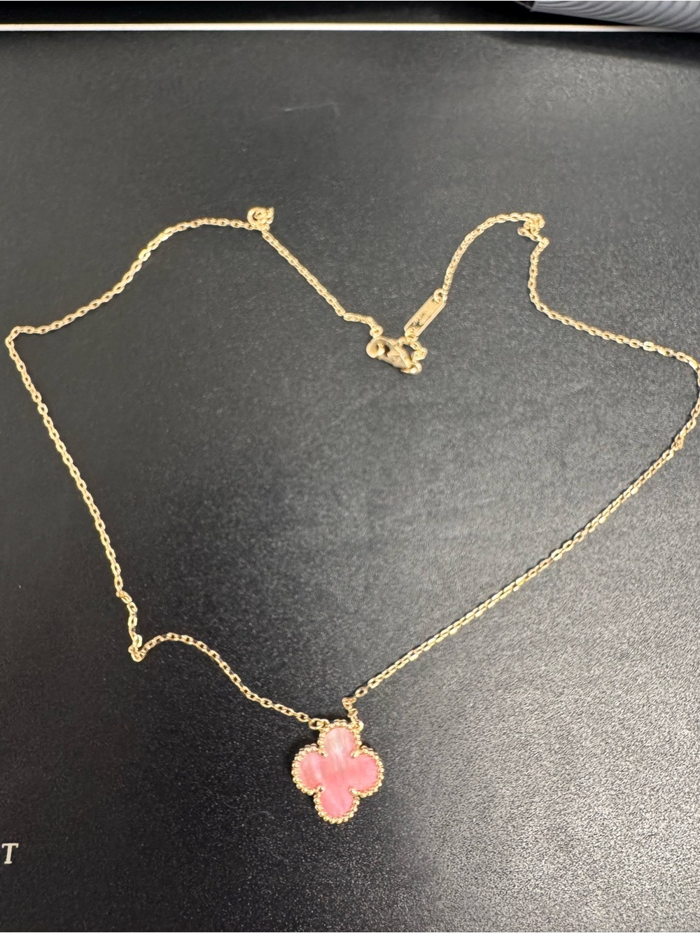 Gold Necklace with Pink Clover Pendant - Women Jewelry